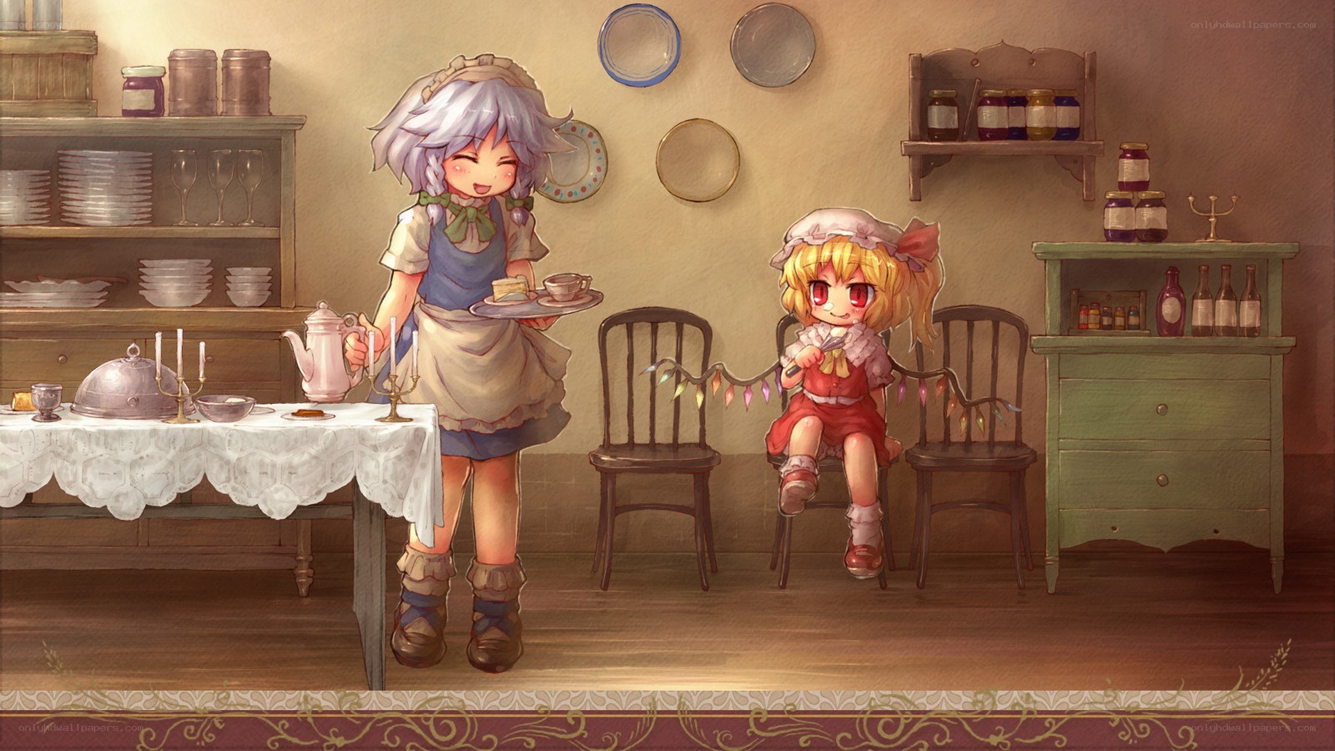 Two girls in a cozy kitchen