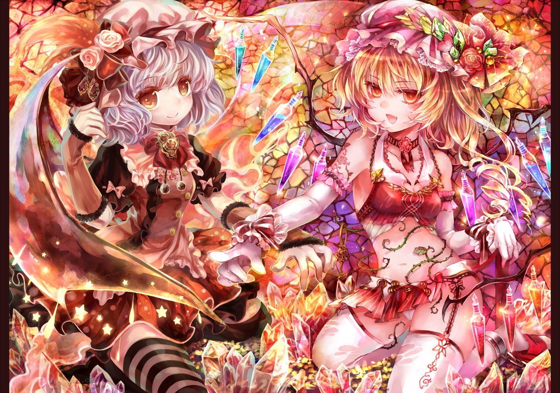 Two girls in a crystal forest
