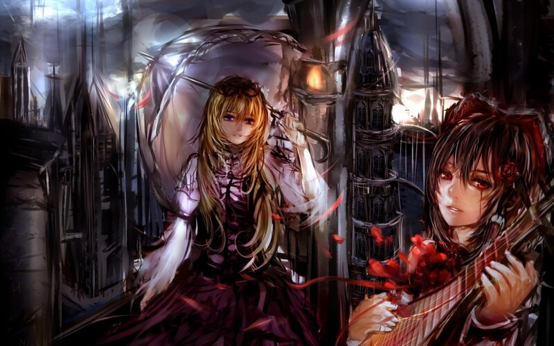 Two girls in a dark city