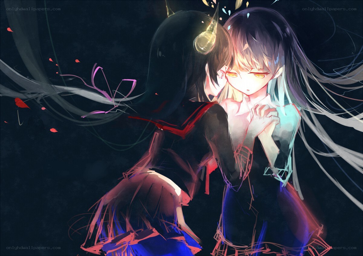 two girls in a dark embrace
