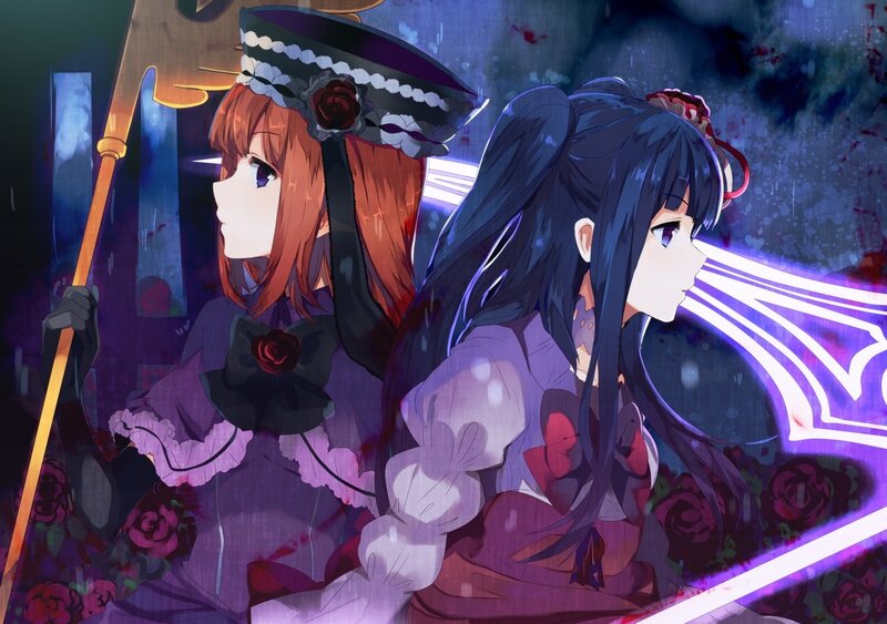 Two girls in a dark fantasy scene