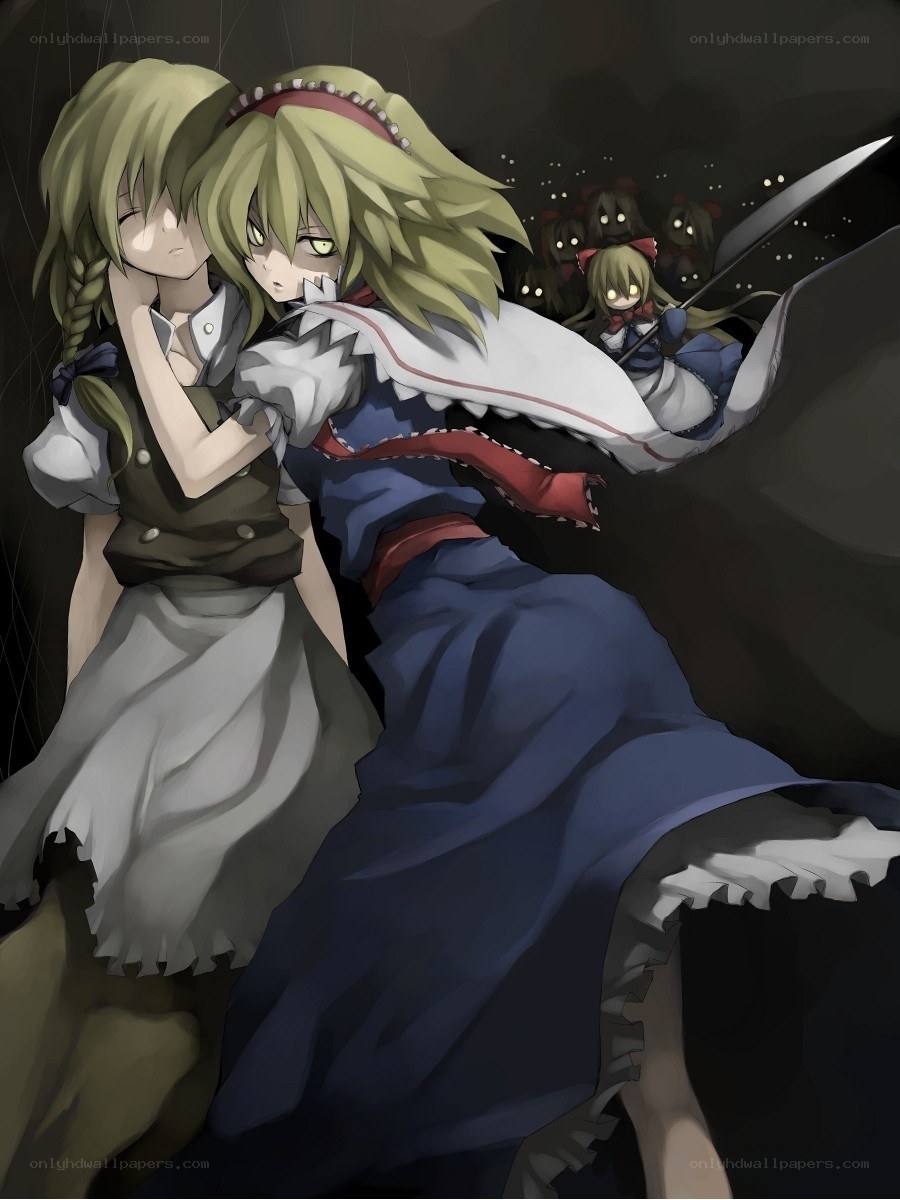 Two girls in a dark forest