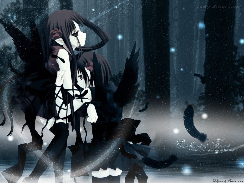 Two girls in a dark forest