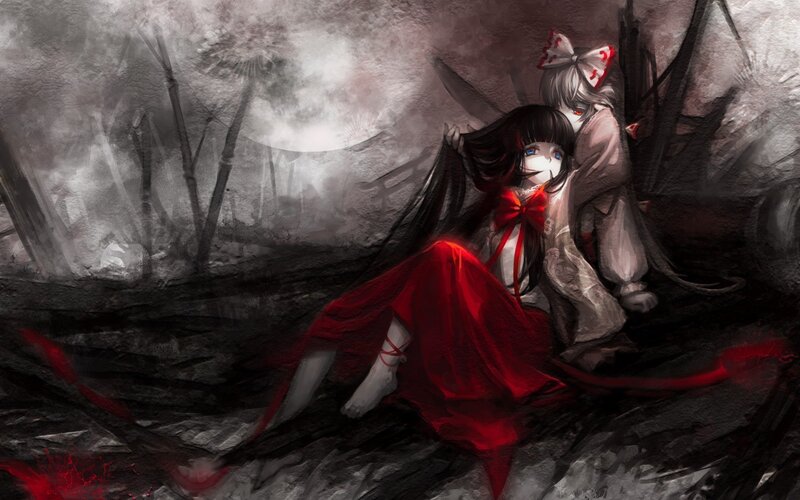 Two girls in a dark forest
