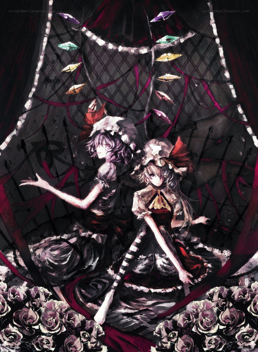two girls in a dark room