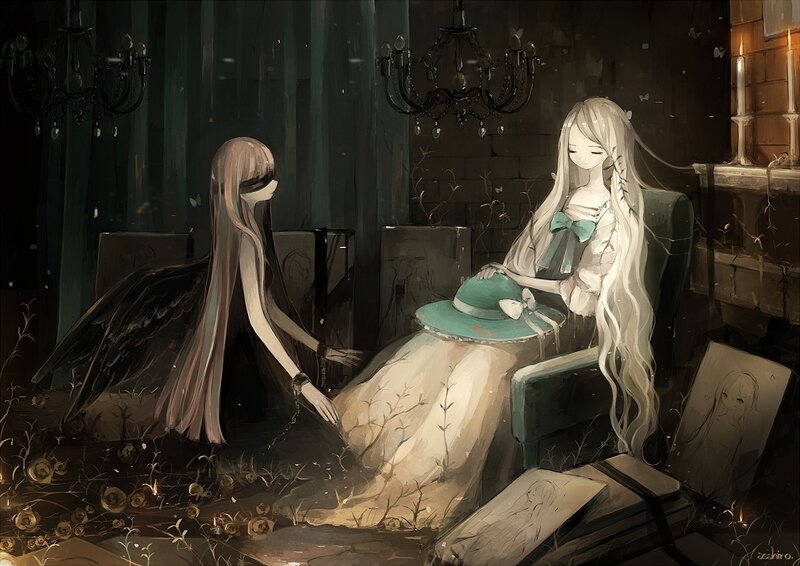 Two Girls in a Dark Room — White