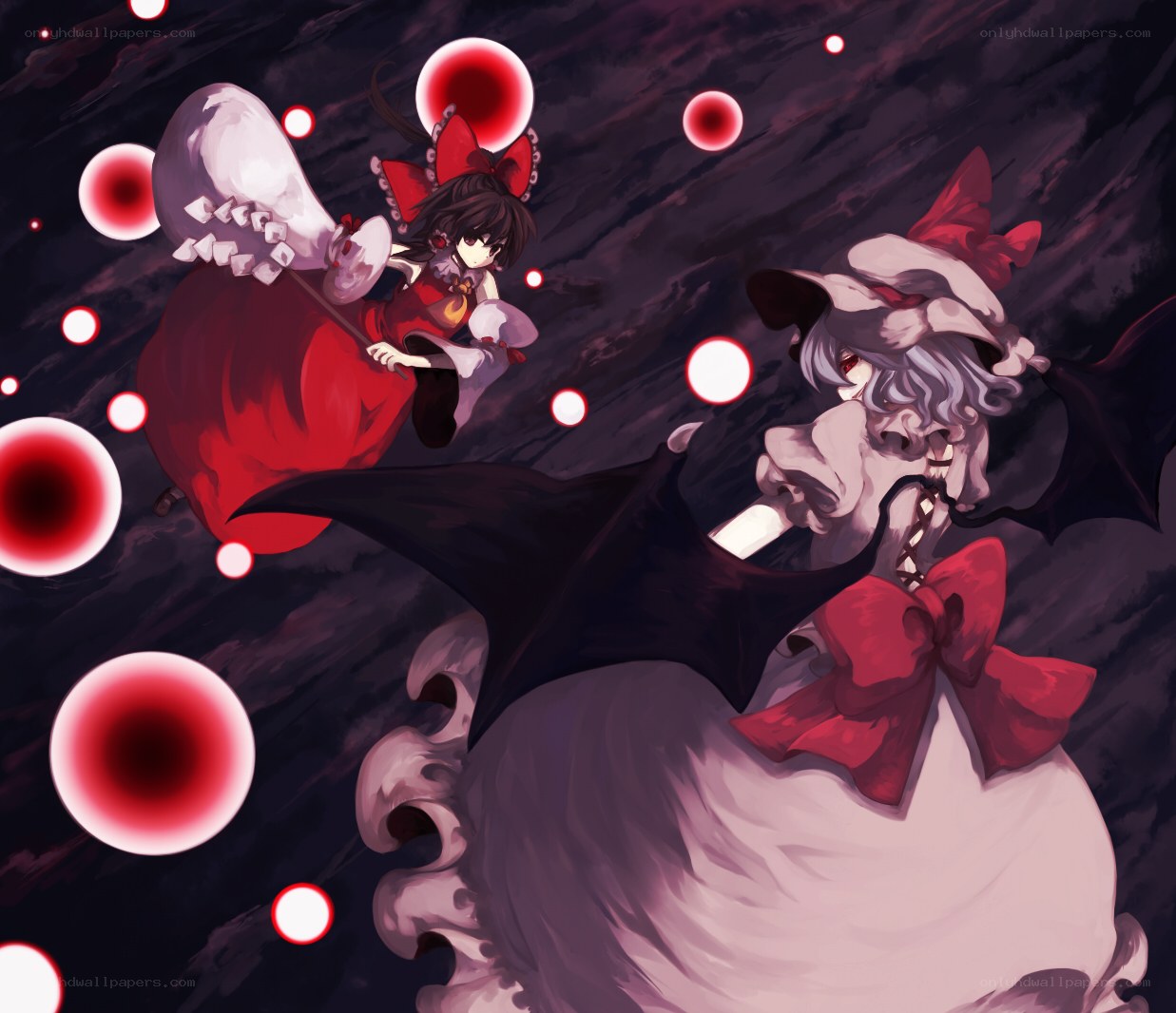 Two girls in a dark sky