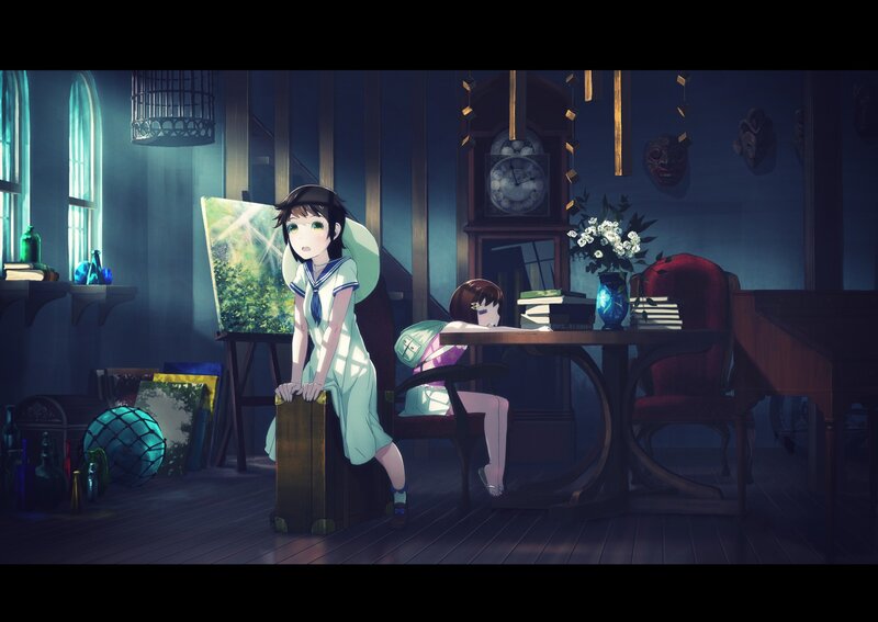 Two girls in a dimly lit room