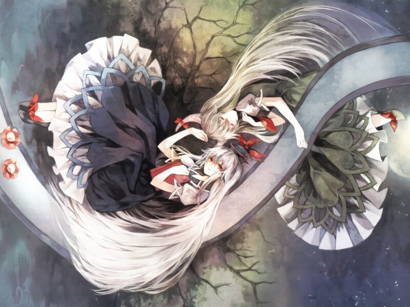Two girls in a dreamlike spiral