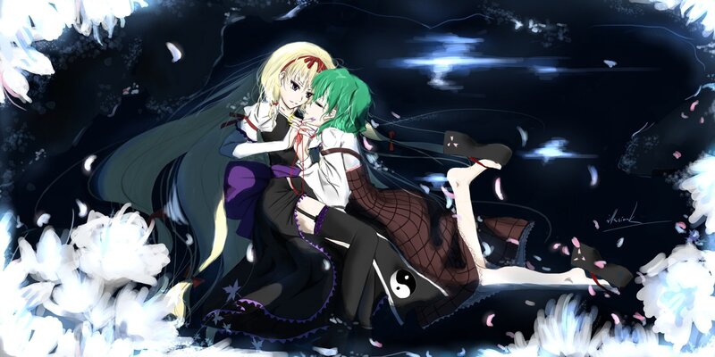 Two girls in a dreamy embrace