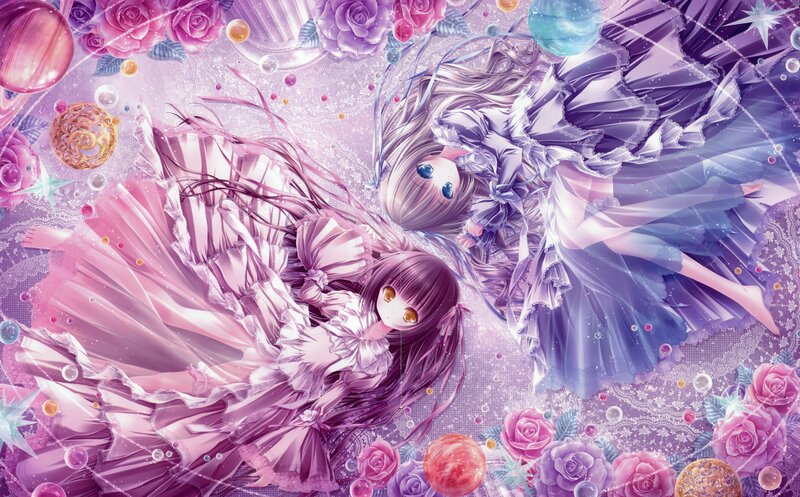 Two girls in a dreamy floral scene