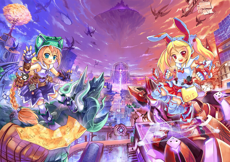 Two girls in a fantasy city