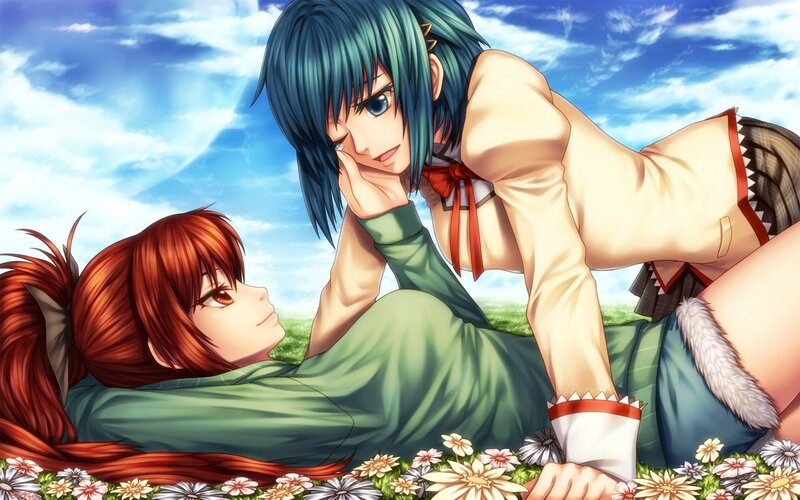 Two girls in a field