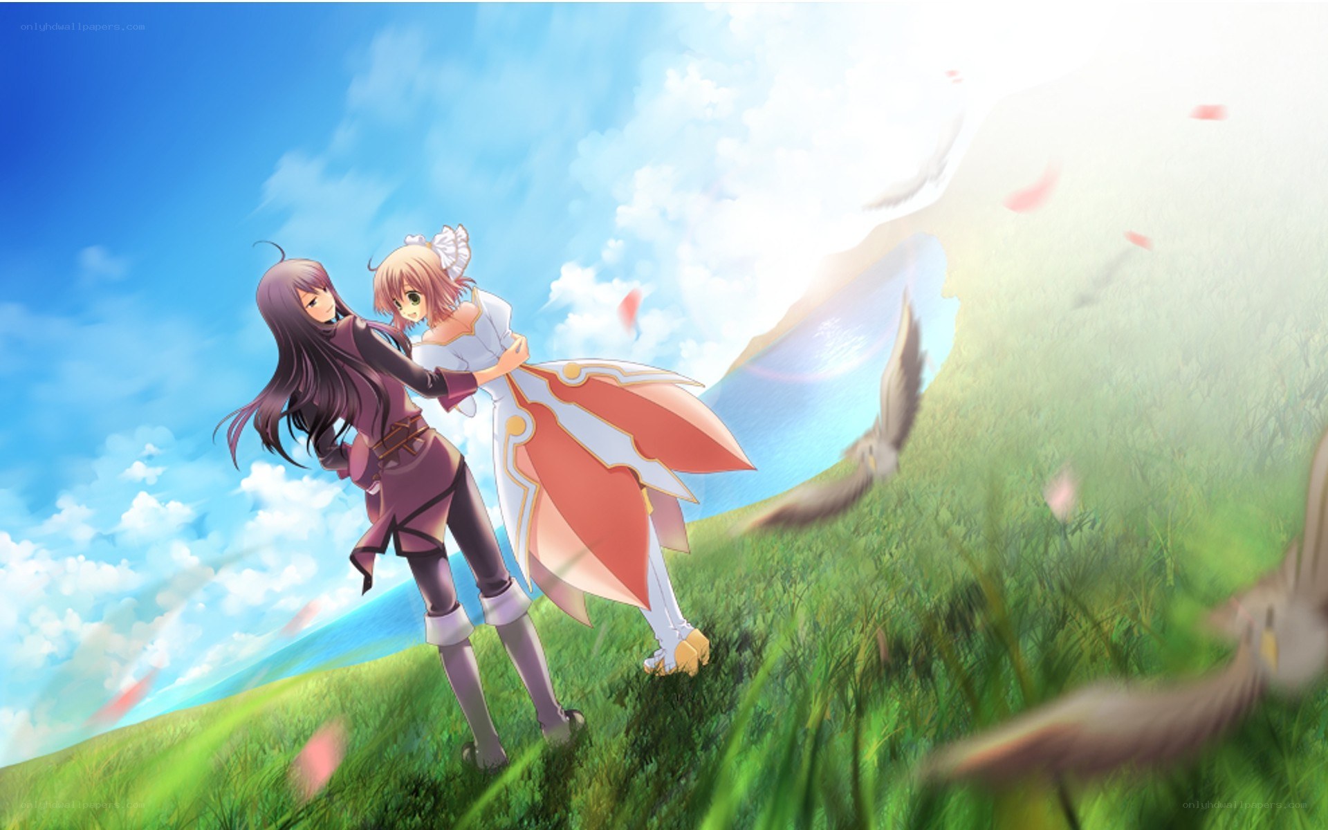 two girls in a field