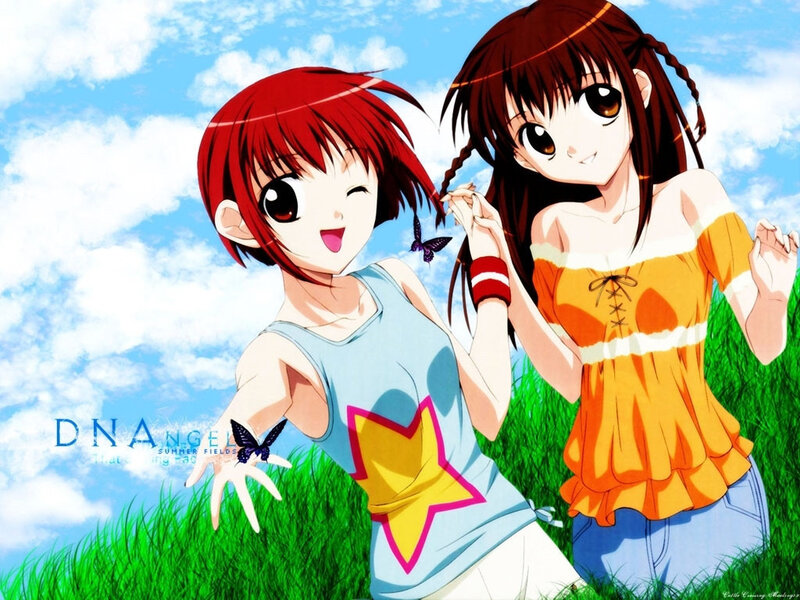 Two Girls in a Field — Green, Cheerful