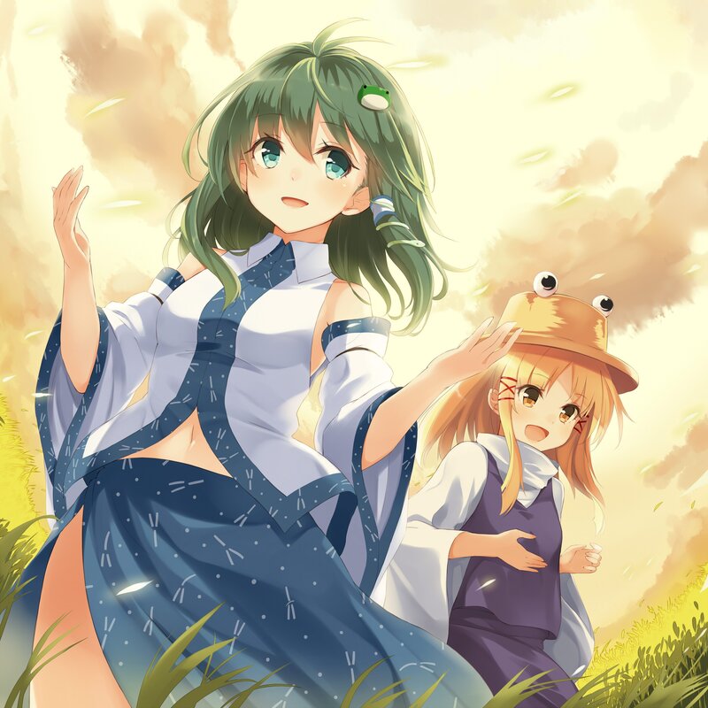 Two Girls in a Field — Green, Serene, Afternoon, Anime, Grass