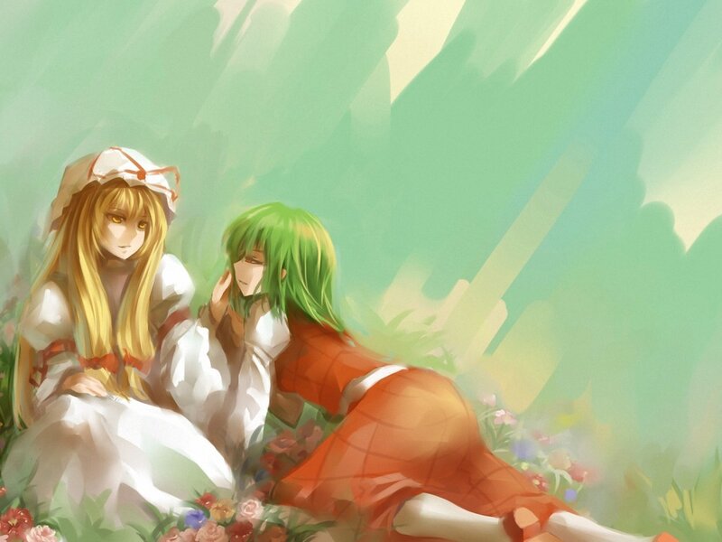Two Girls in a Field — Green, Serene, Afternoon, Digital Art
