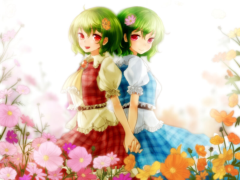 Two Girls in a Field — Green, Serene, Spring, Anime