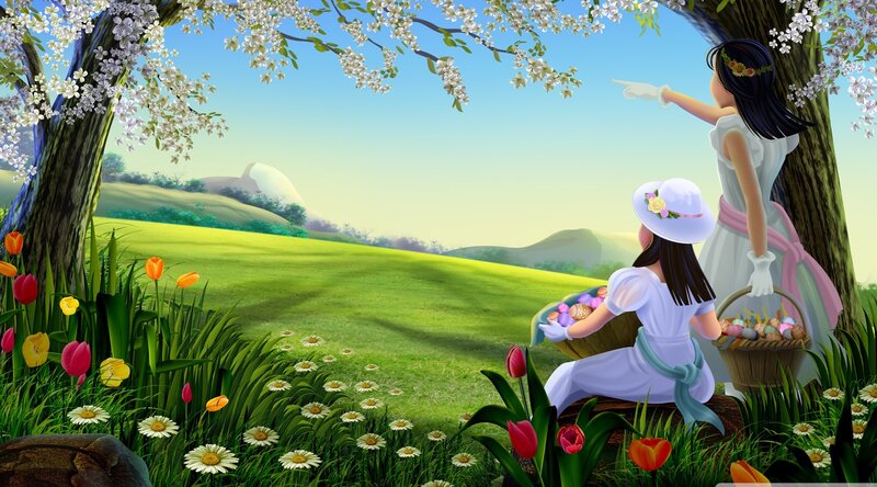 Two Girls in a Field — Green, Serene, Spring