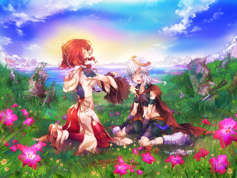 Two Girls in a Field — Green, Serene, Sunset