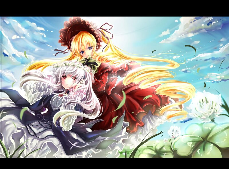 Two girls in a field of flowers