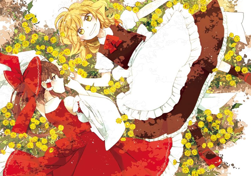 Two girls in a field of flowers