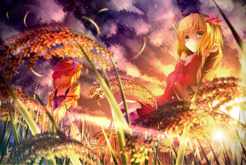 Two Girls in a Field — Purple, Dramatic