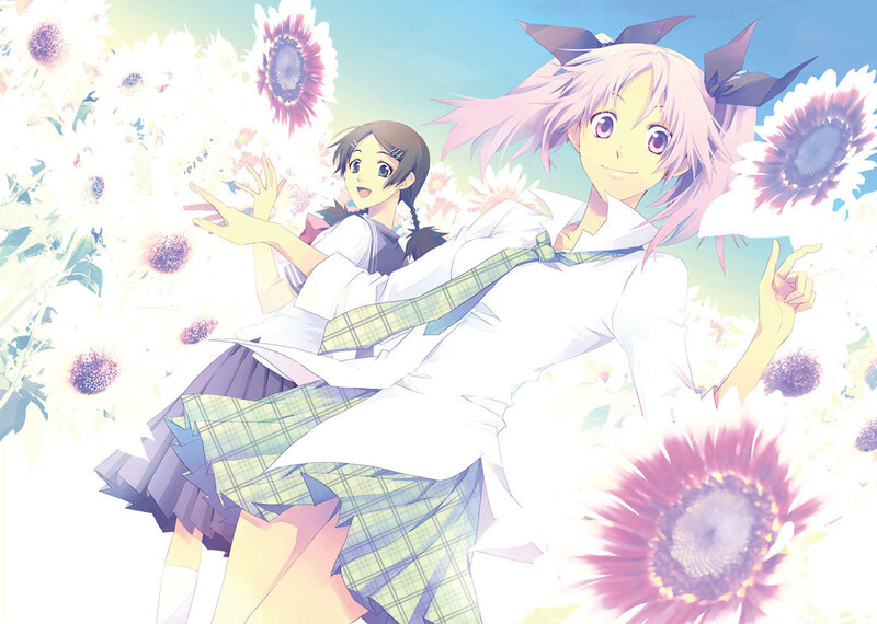 Two Girls in a Field — White, Cheerful