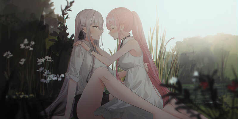 Two Girls in a Field — White, Serene, Sunset