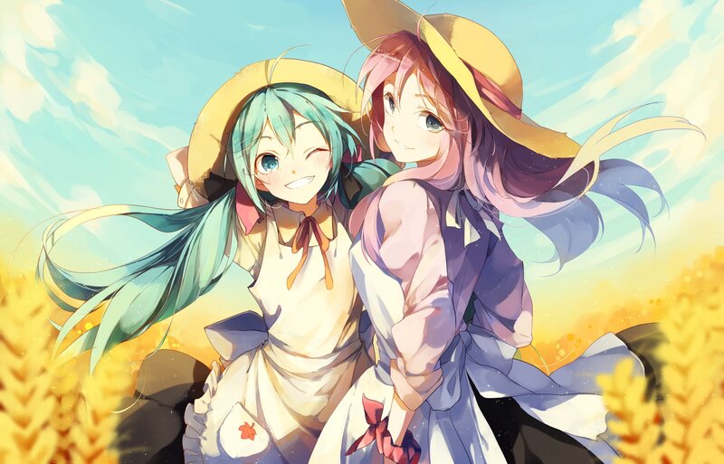 Two Girls in a Field — Yellow, Cheerful