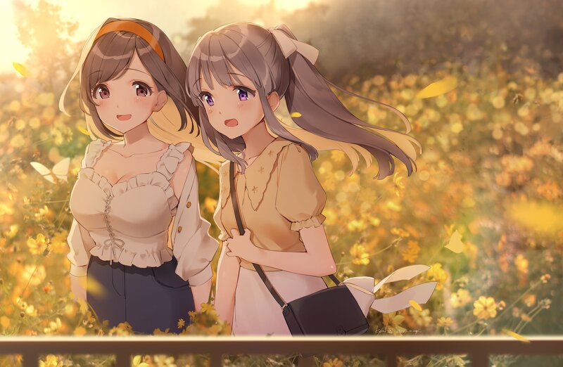 Two Girls in a Field — Yellow, Serene, Sunset