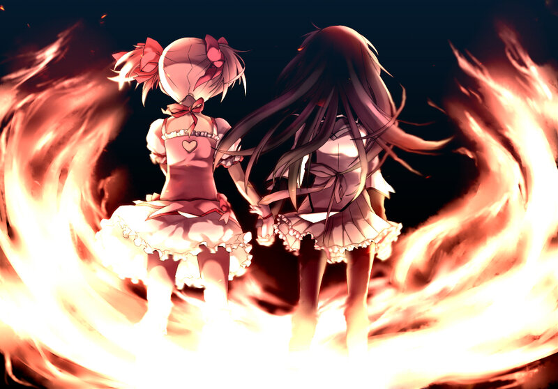 Two girls in a fire vortex
