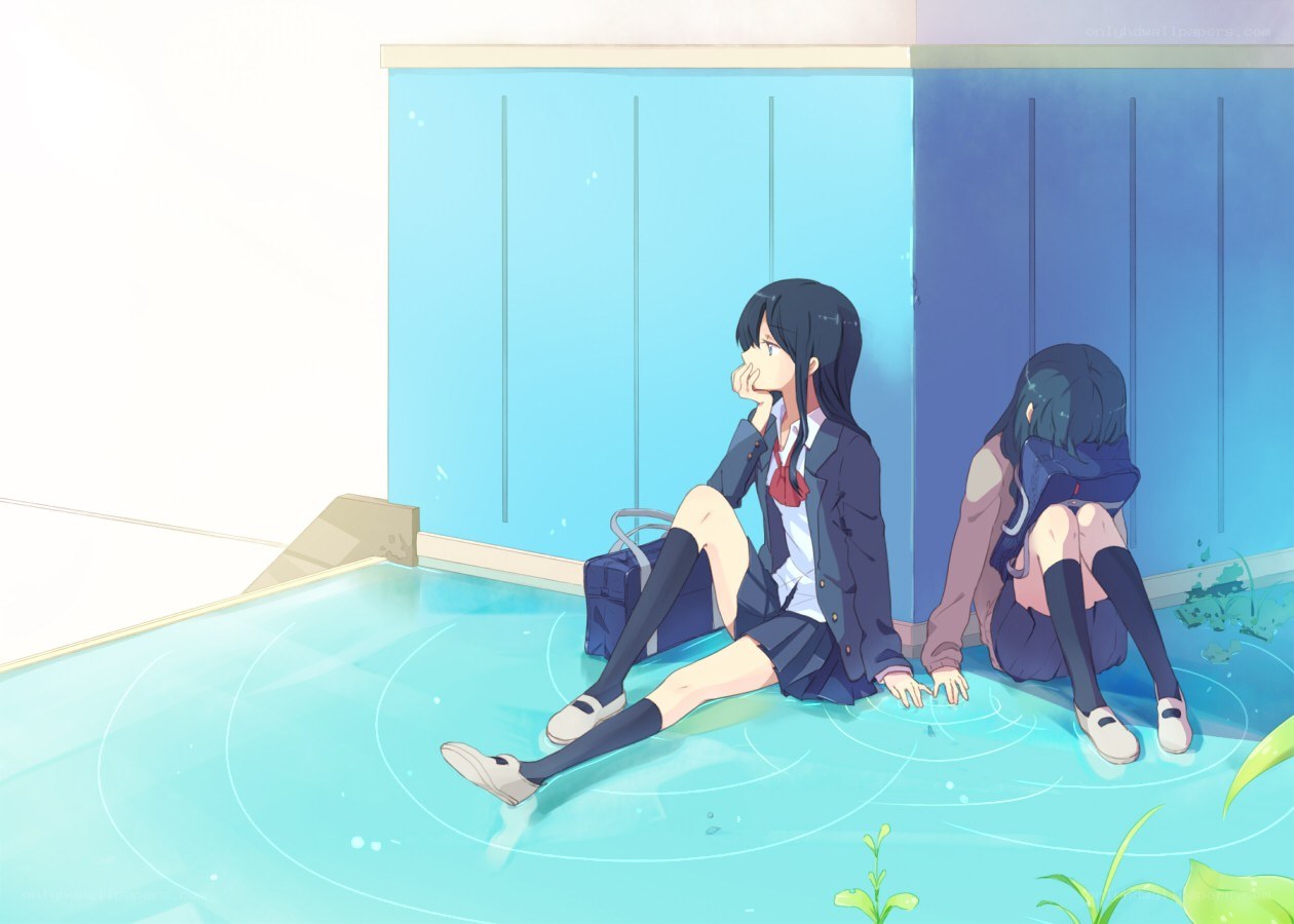 Two girls in a flooded room