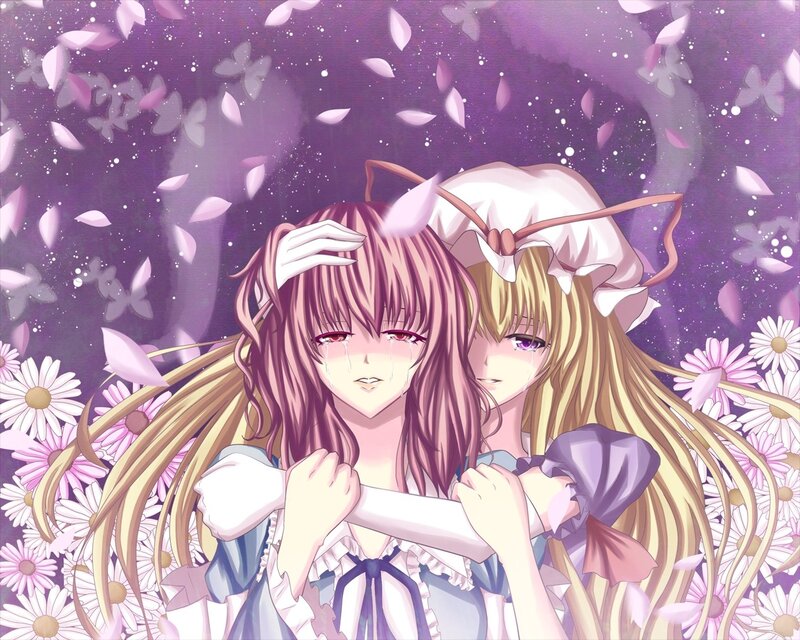 Two girls in a floral embrace