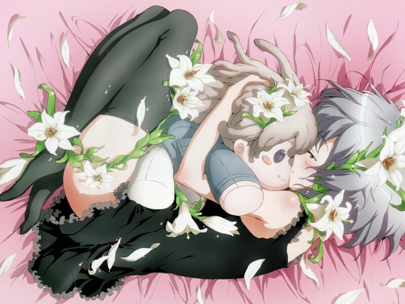 Two girls in a floral embrace