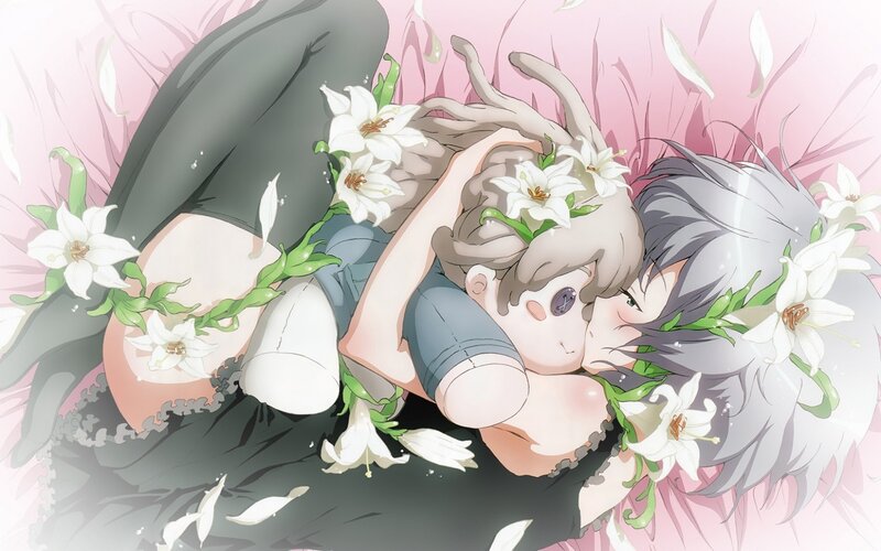 two girls in a floral embrace