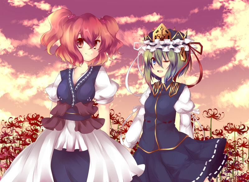 Two girls in a flower field