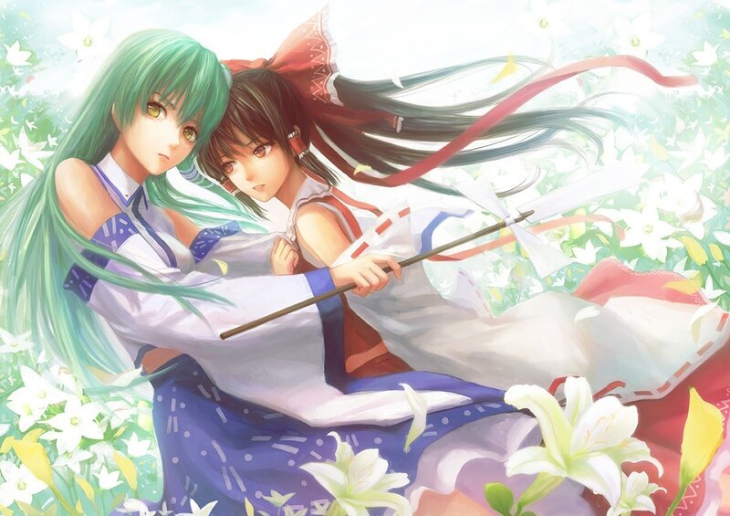 Two girls in a flower field