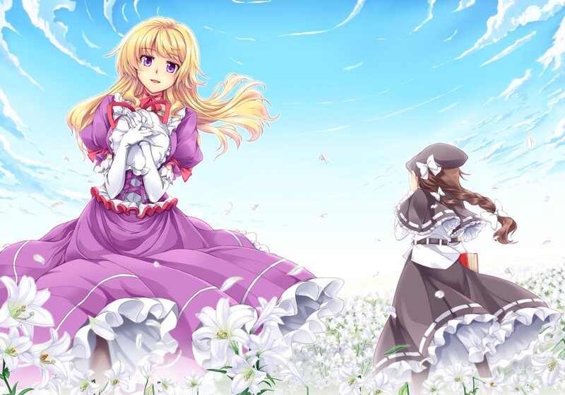 Two girls in a flower field