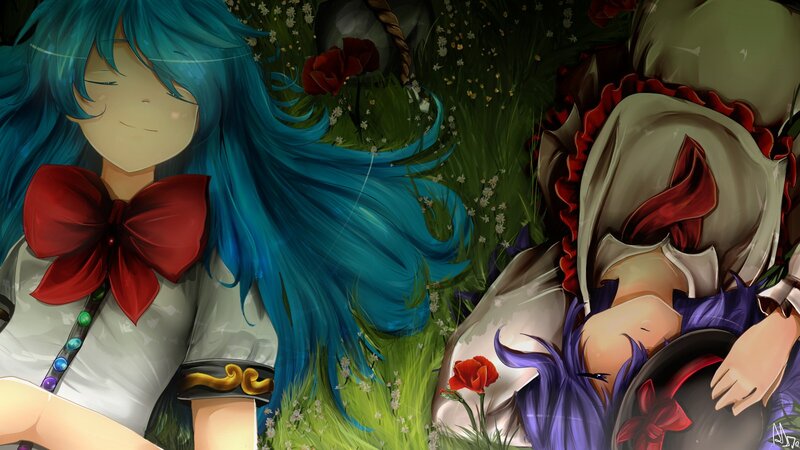 Two girls in a flower field