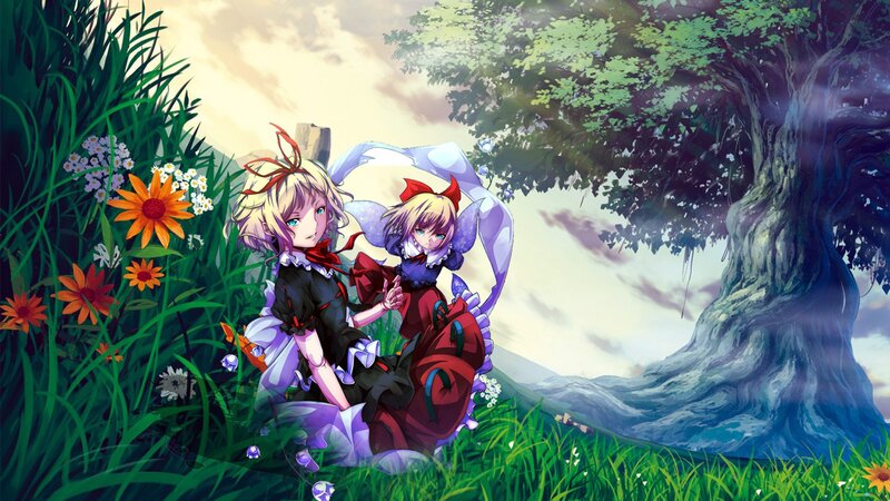 two girls in a flower field