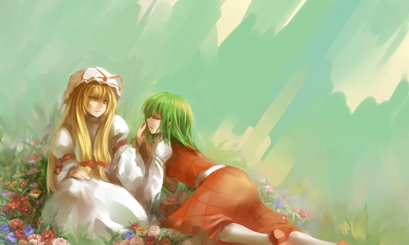 Two girls in a flower field