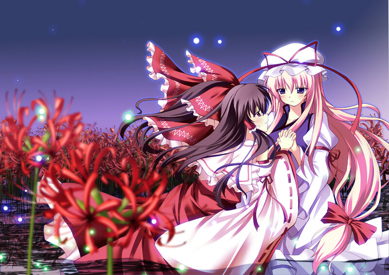 Two girls in a flower field