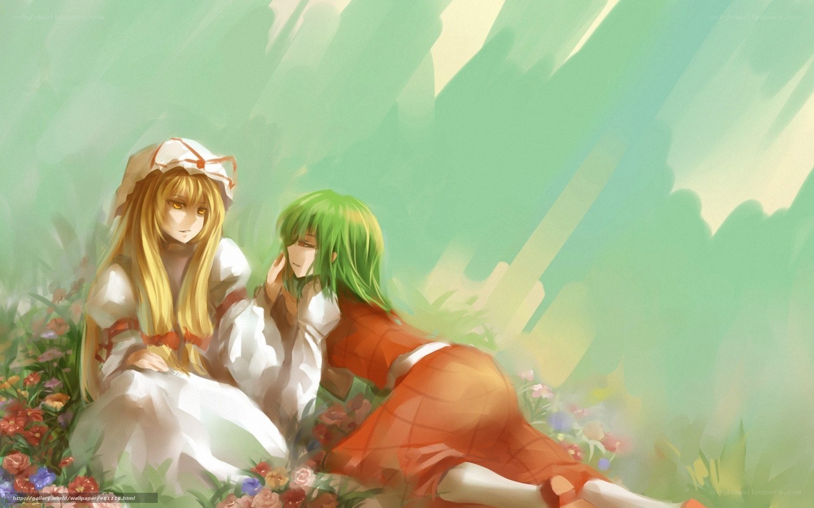 Two girls in a flower field