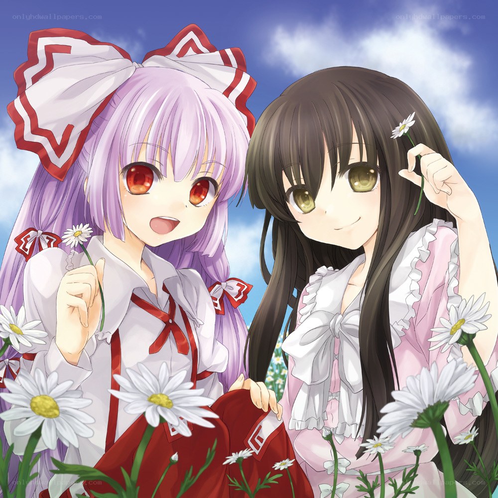 Two girls in a flower field