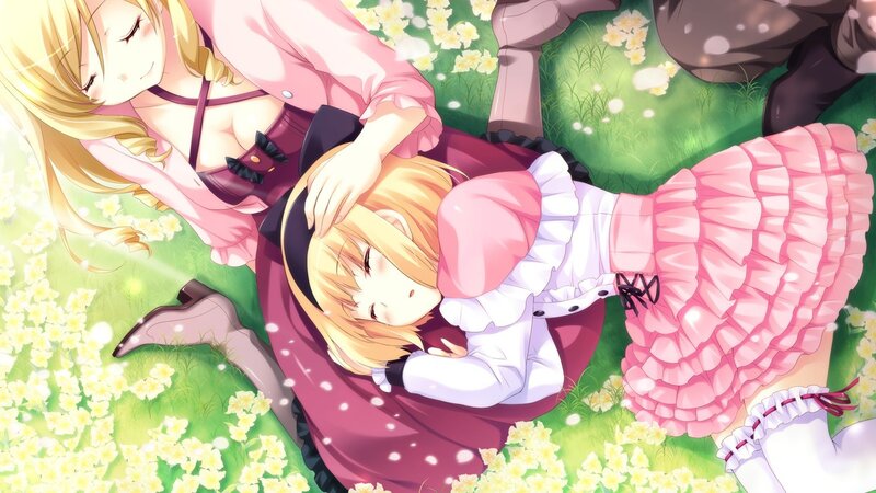 Two girls in a flower field