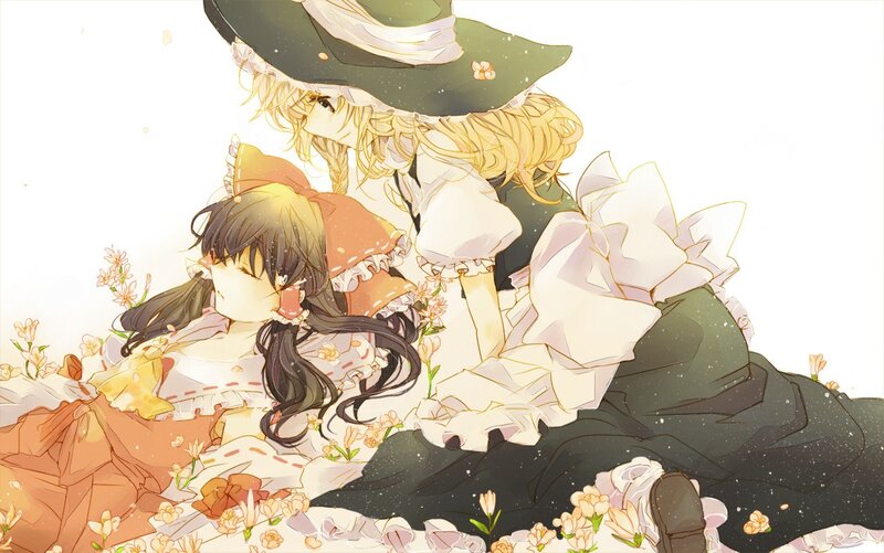 Two girls in a flower field