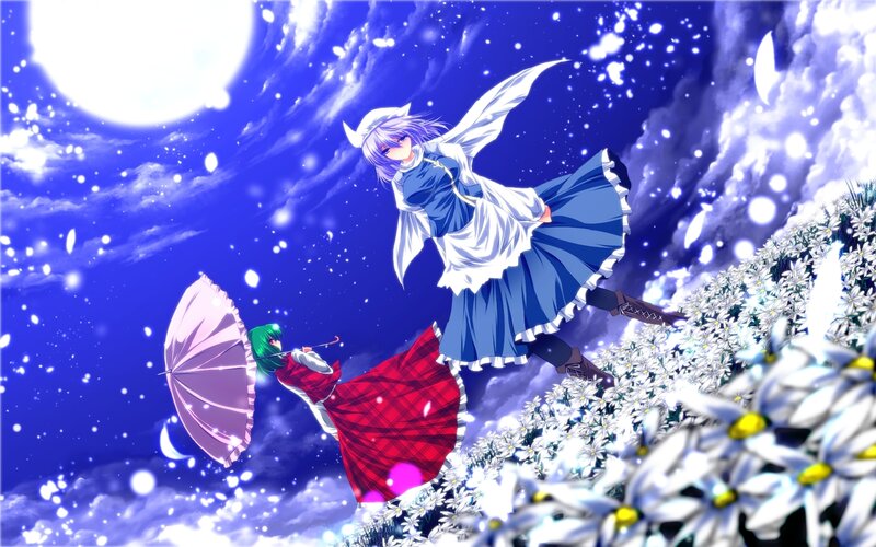 Two Girls in a Flower Field — Blue