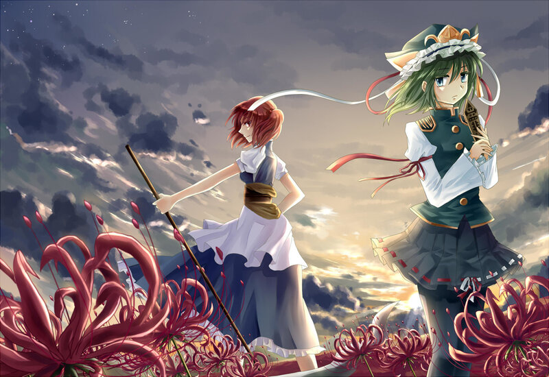 Two Girls in a Flower Field — Red
