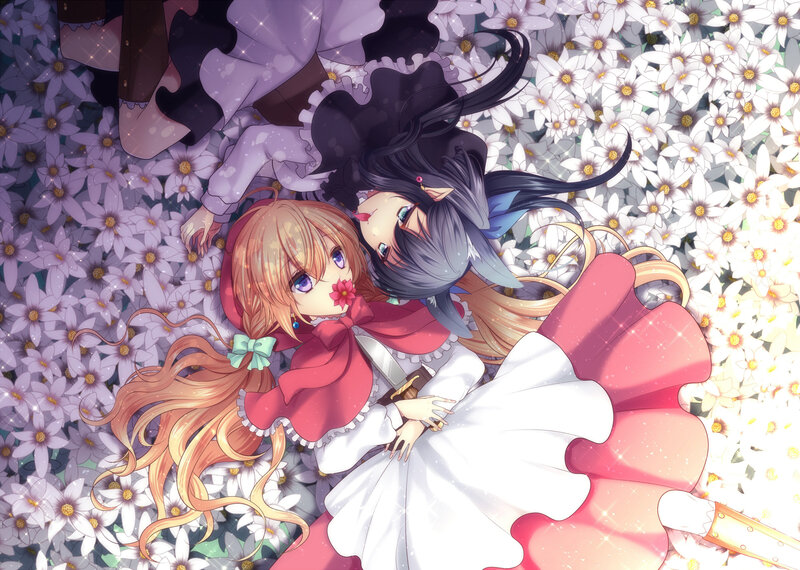 Two Girls in a Flower Field — White